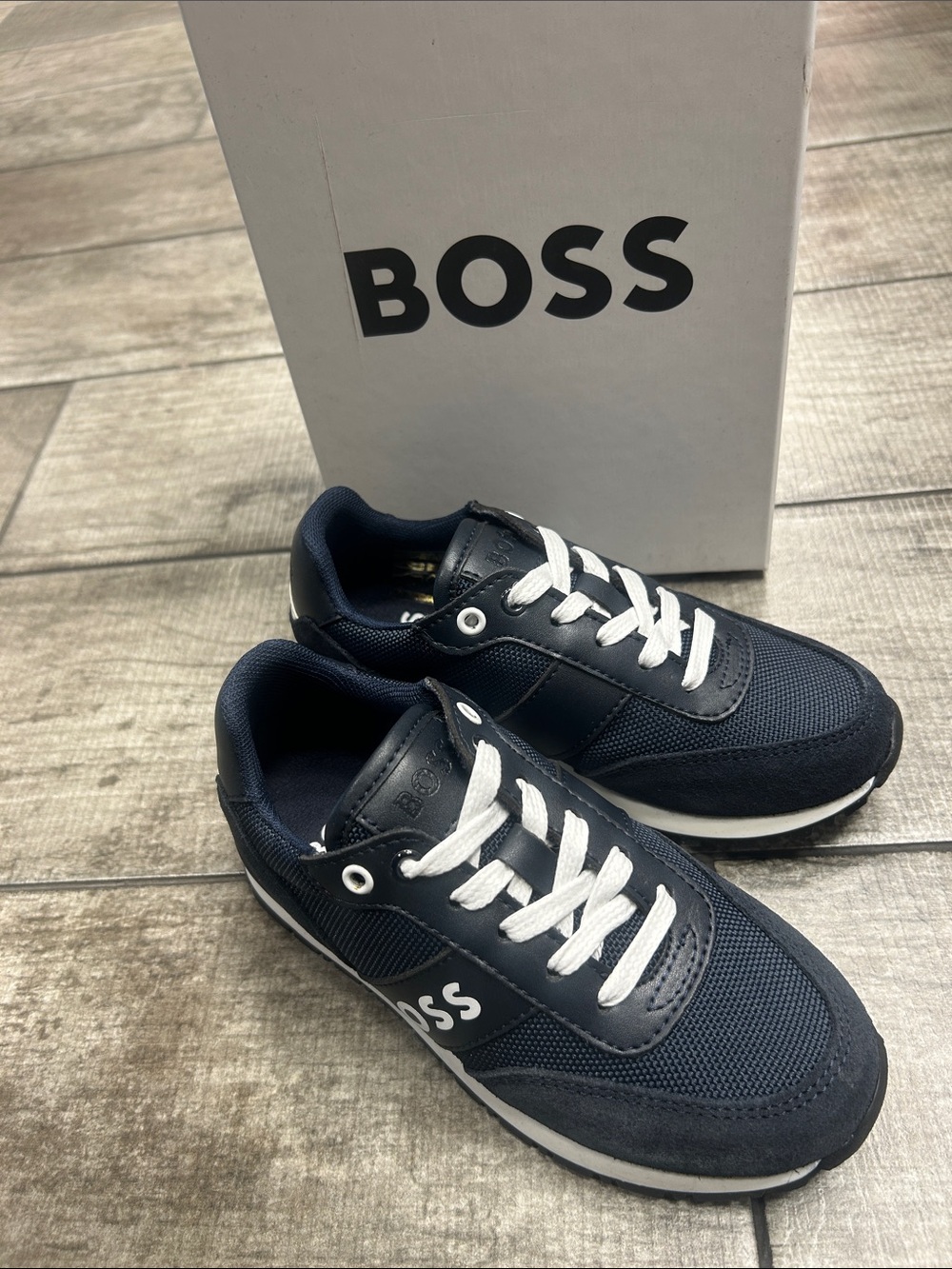 BOSS Kids Navy Lace-Up Sneakers New with Box
